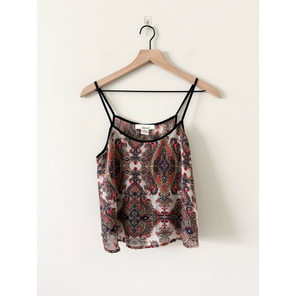 Sans Souci Paisley Print Multi Red, White Cami Tank Top - Black Trim Size M